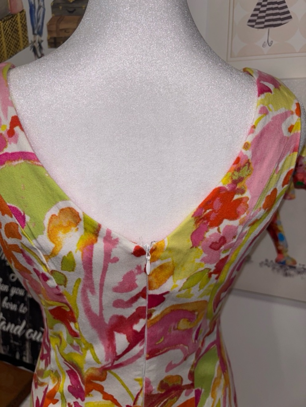 Chaps Pink, Orange & Lime Asymmetrical Floral Midi Dress - Picture 3 of 4